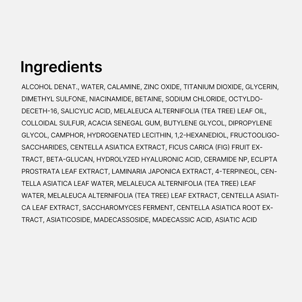 medicube tea tree and centella botanicals composition visual, emphasizes soothing benefit