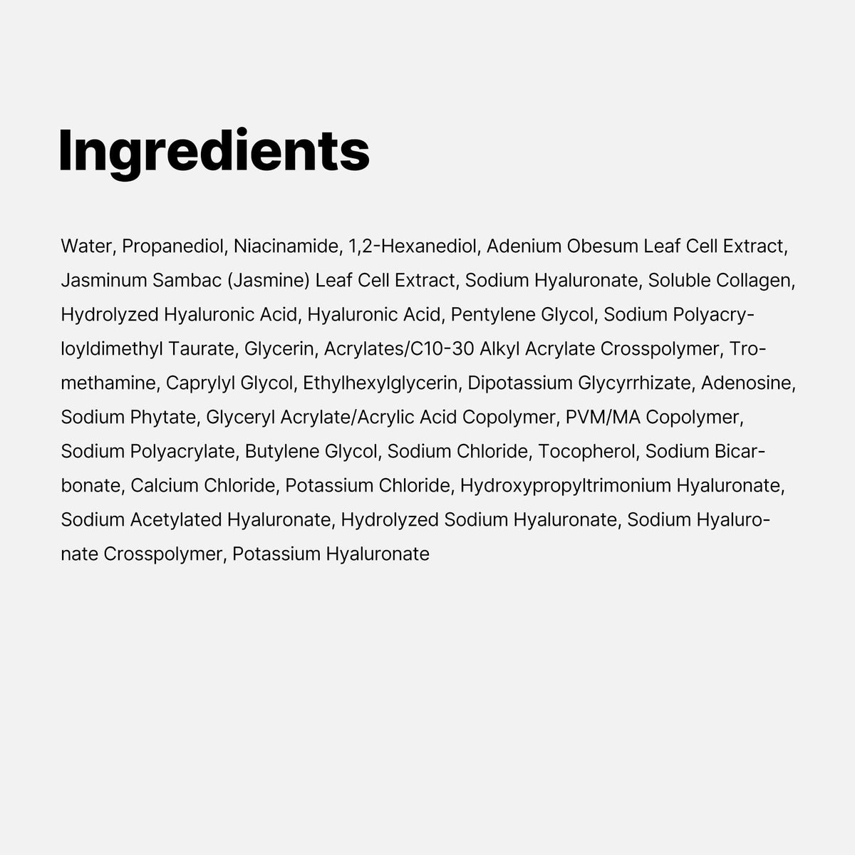 medicube ingredient label close-up showing plant stem cell and hyaluronic transparency