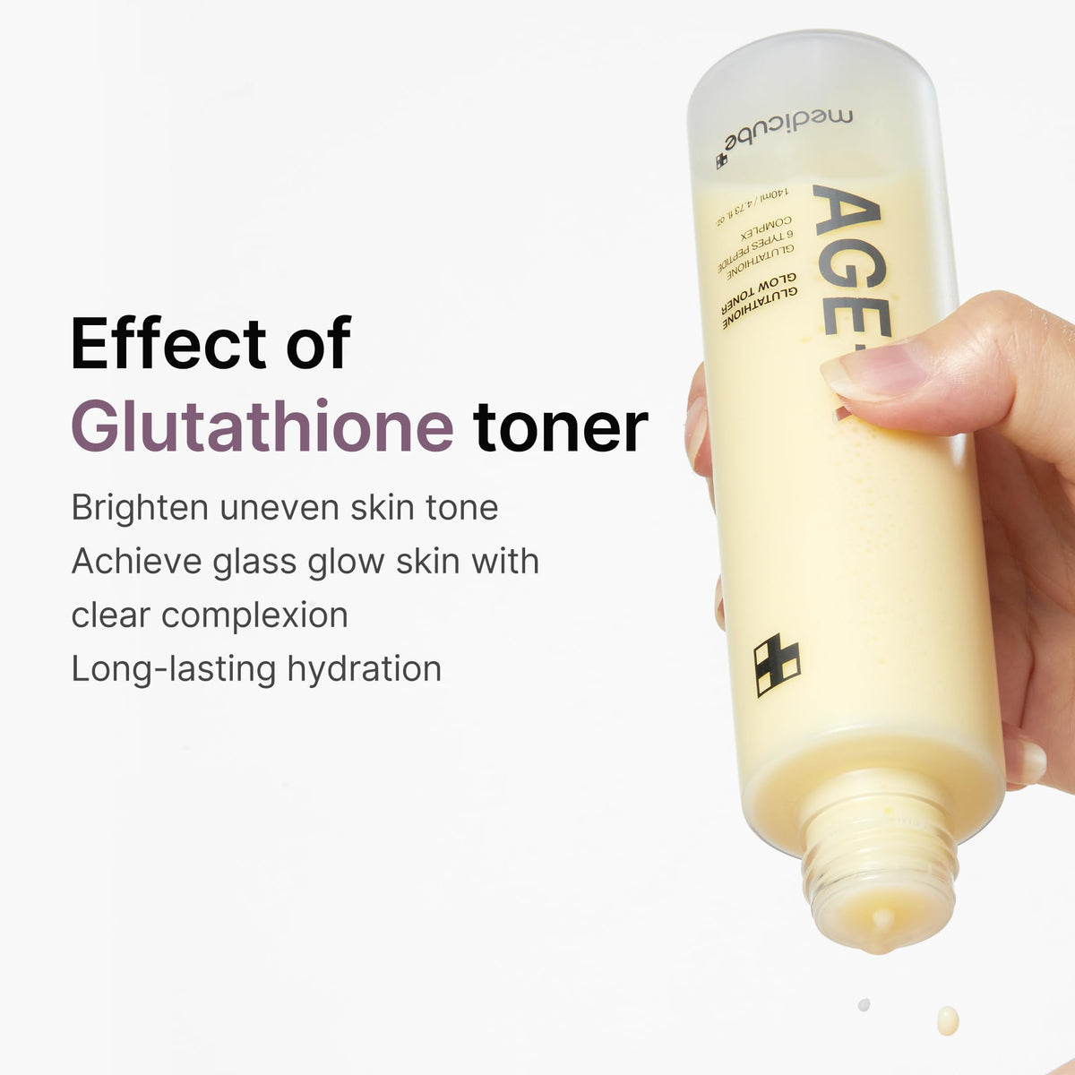 medicube close-up label highlighting glutathione and peptide benefits