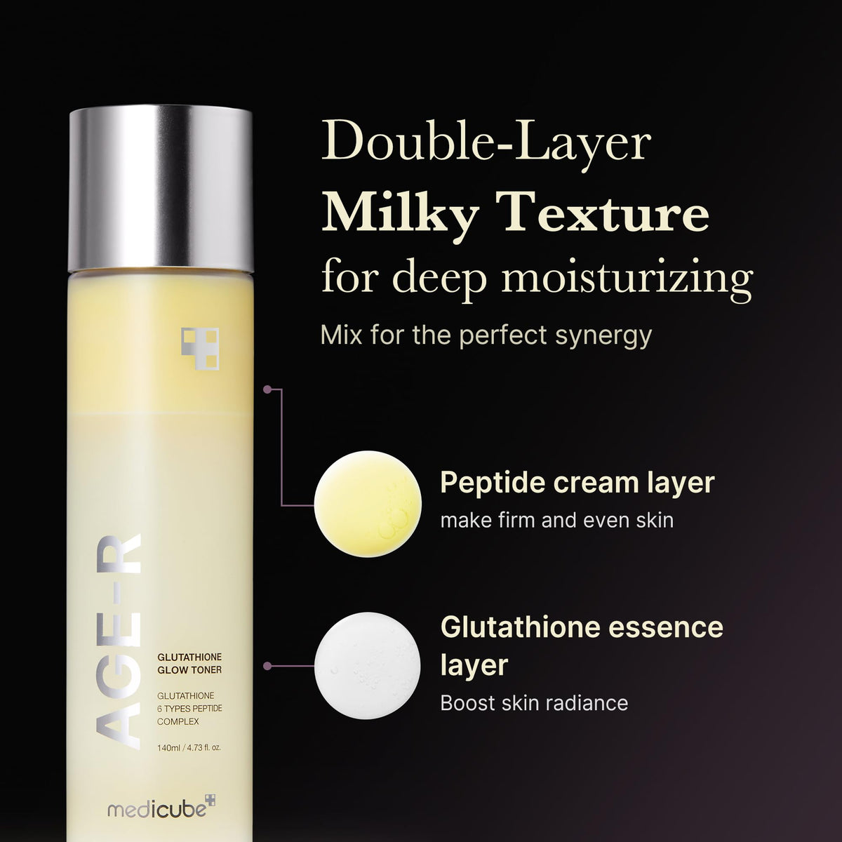 medicube pouring milky toner into palm for easy application