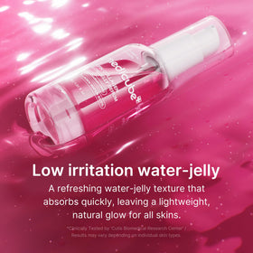 medicube application on cheek, shows dewy finish and quick absorption
