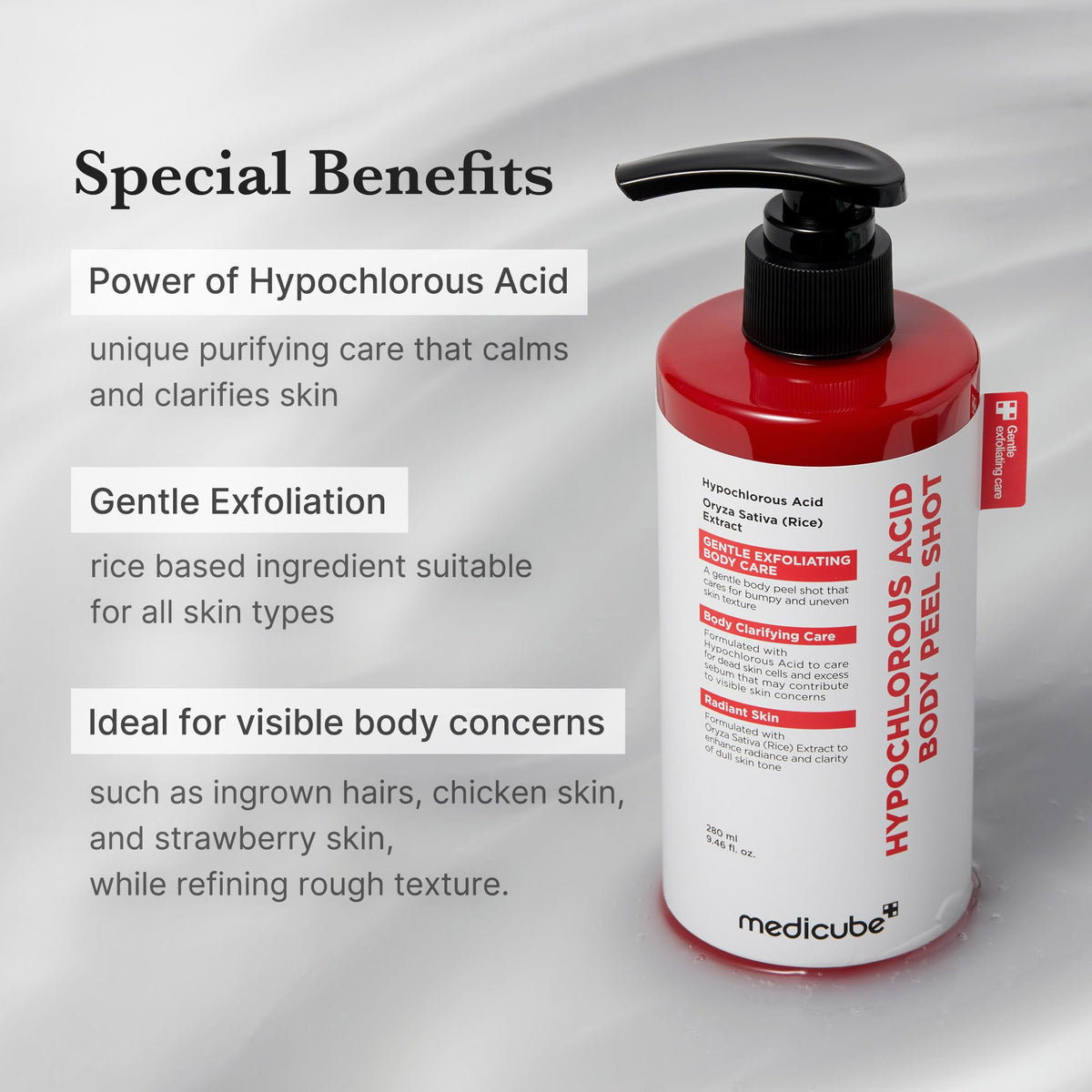 medicube applying serum to arm demonstrating targeted smoothing benefit