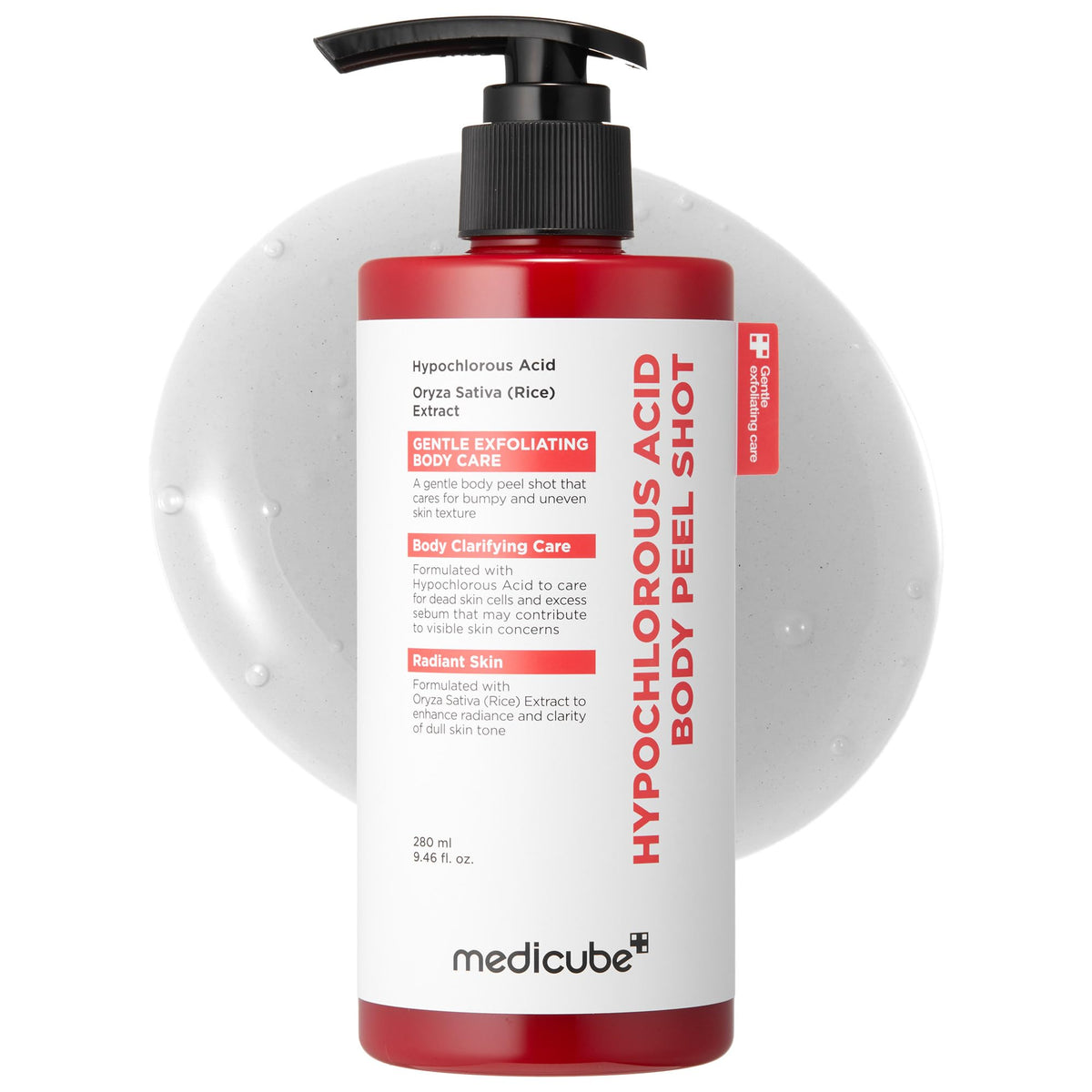 medicube bottle front view showing sleek packaging and quick-absorbing serum benefit