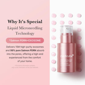 medicube bottle label close-up listing PDRN and collagen benefits