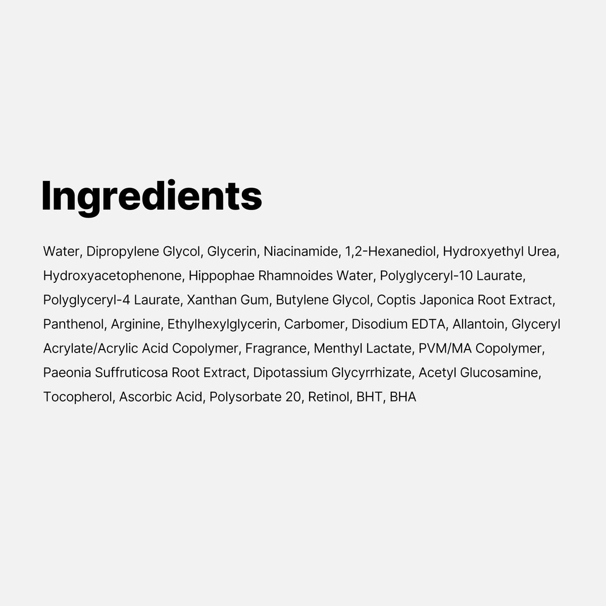 medicube ingredient label close-up showing key vitamins for brightening