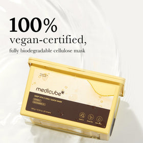medicube mask applied on model demonstrating quick use and radiant finish