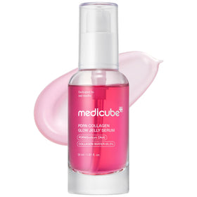 medicube front jar showing pink glow serum, highlights fast absorption