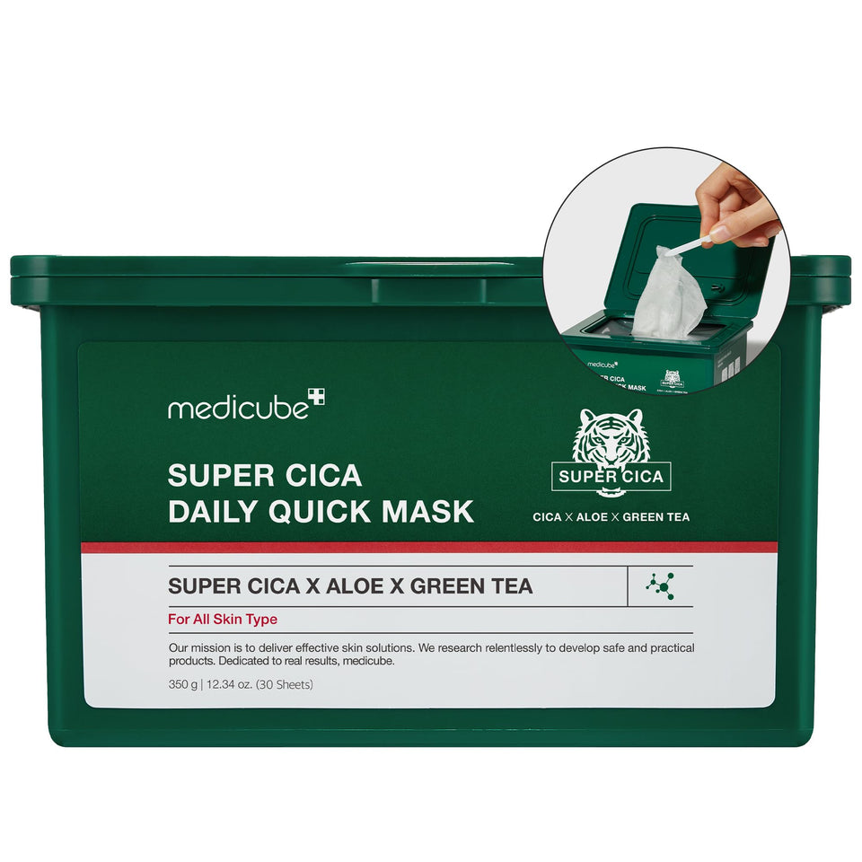 medicube front packaging showing 30 quick facial masks for fast soothing