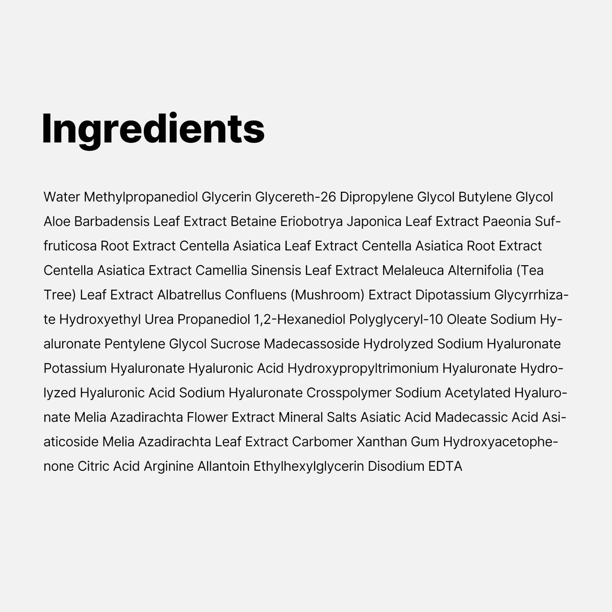 medicube ingredient label closeup showing cica-rich formula transparency