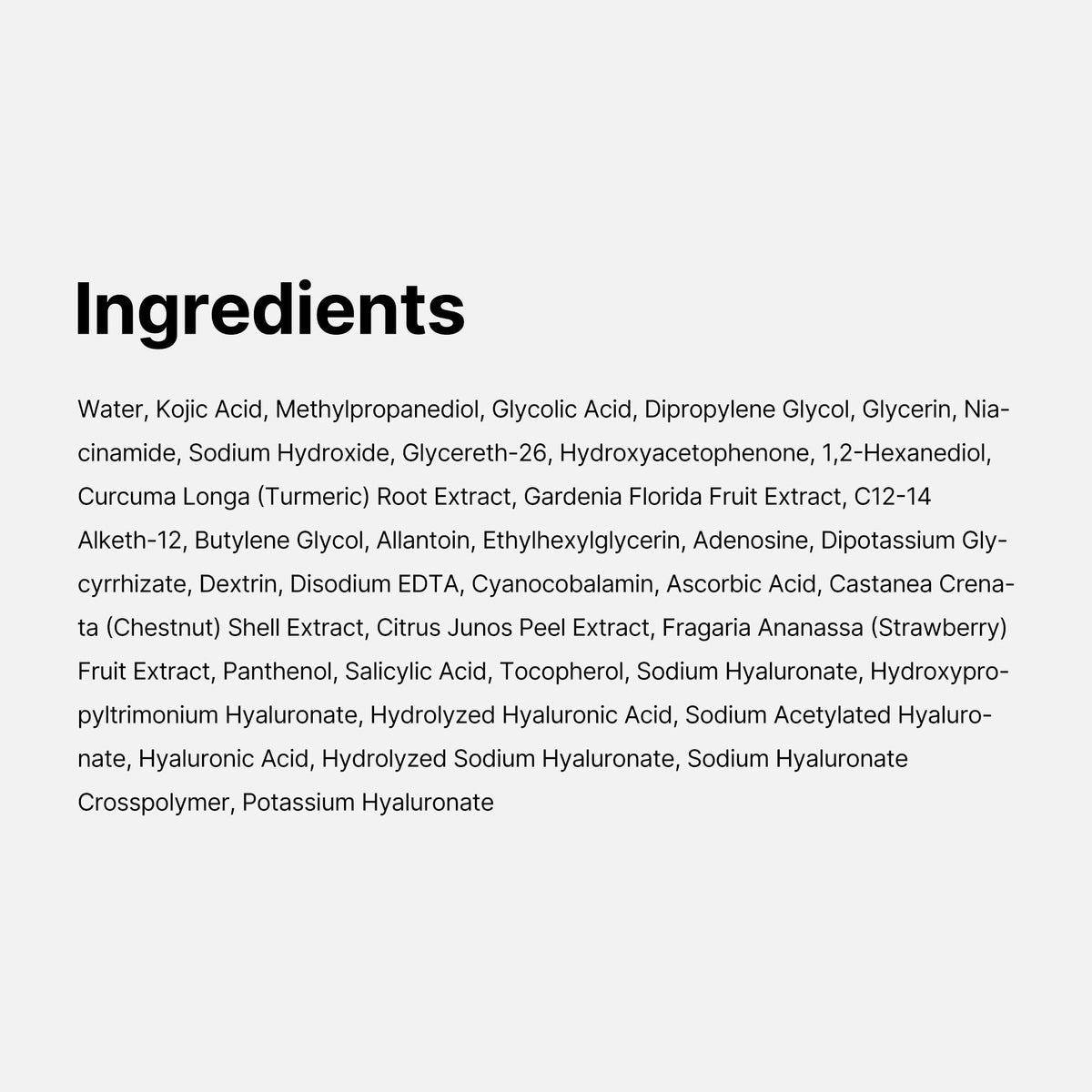 medicube ingredient label close-up showing active acids and extracts
