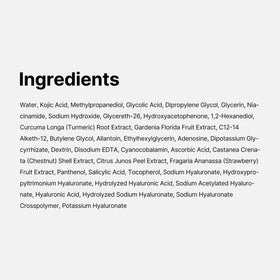 medicube ingredient label close-up showing active acids and extracts