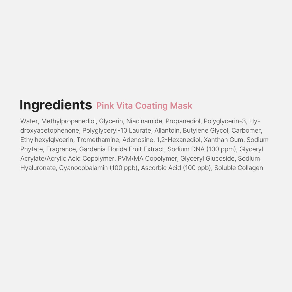 medicube ingredients label close-up highlighting formulated components