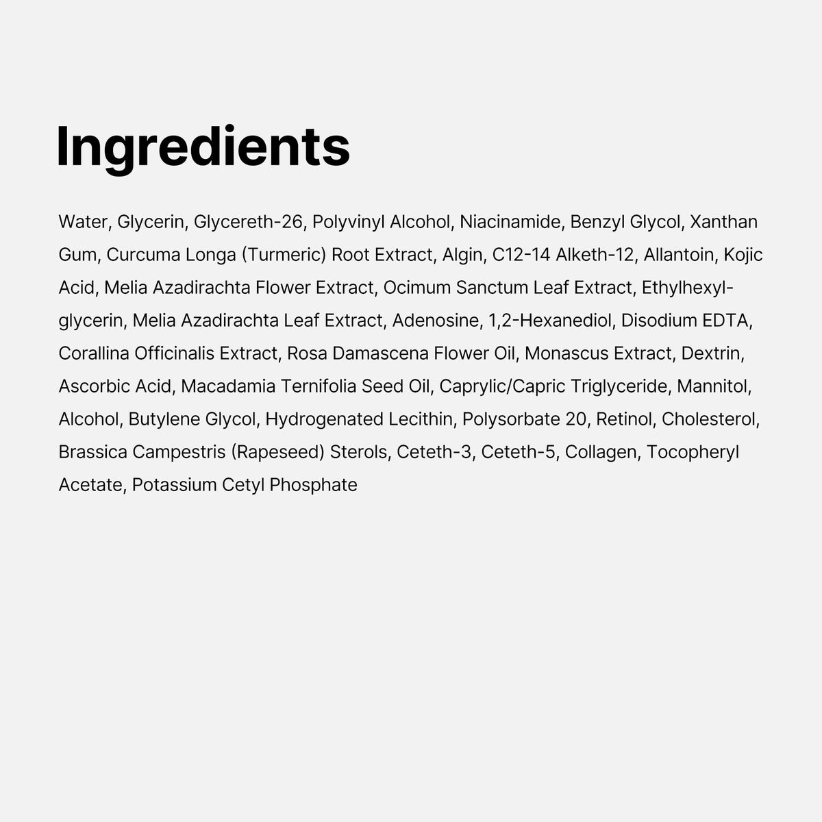 medicube product label detail emphasizing key active ingredients