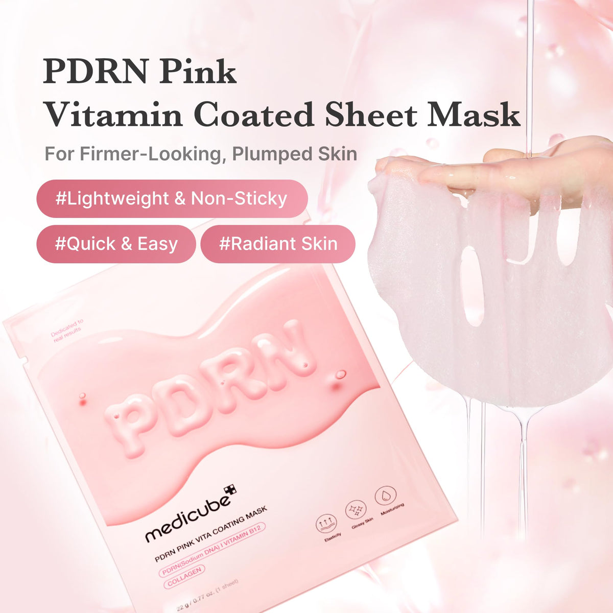 medicube open mask with visible serum drop illustrating rich essence for better absorption