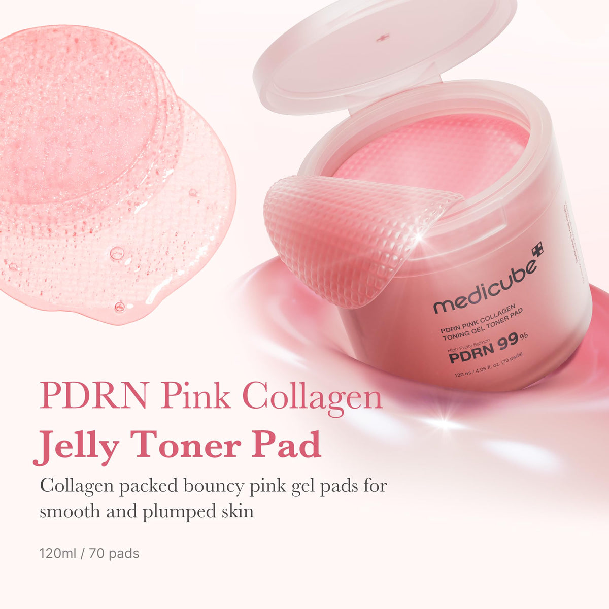 medicube open pouch displaying stacked pink gel pads for easy daily use