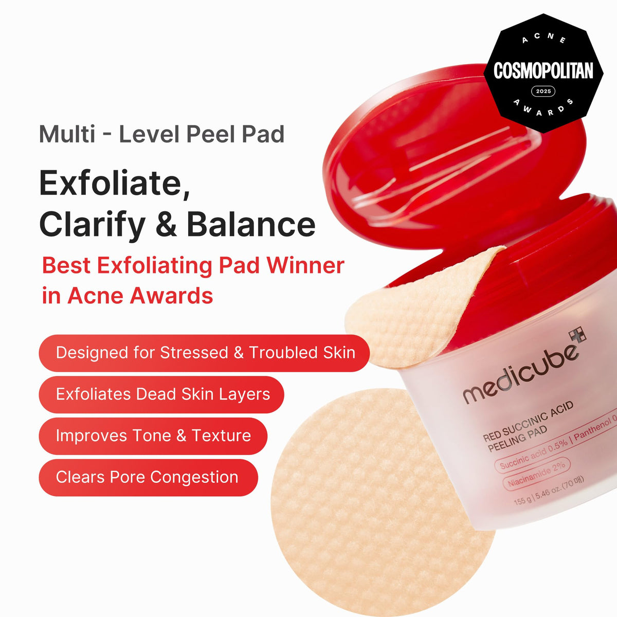 medicube close-up of pad texture, highlighting gentle exfoliation benefit