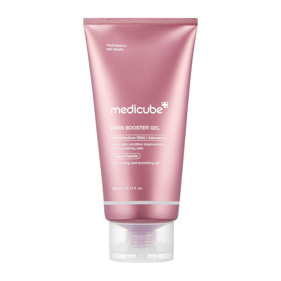 medicube PDRN Booster Gel front bottle showing 300ml size and label for device use