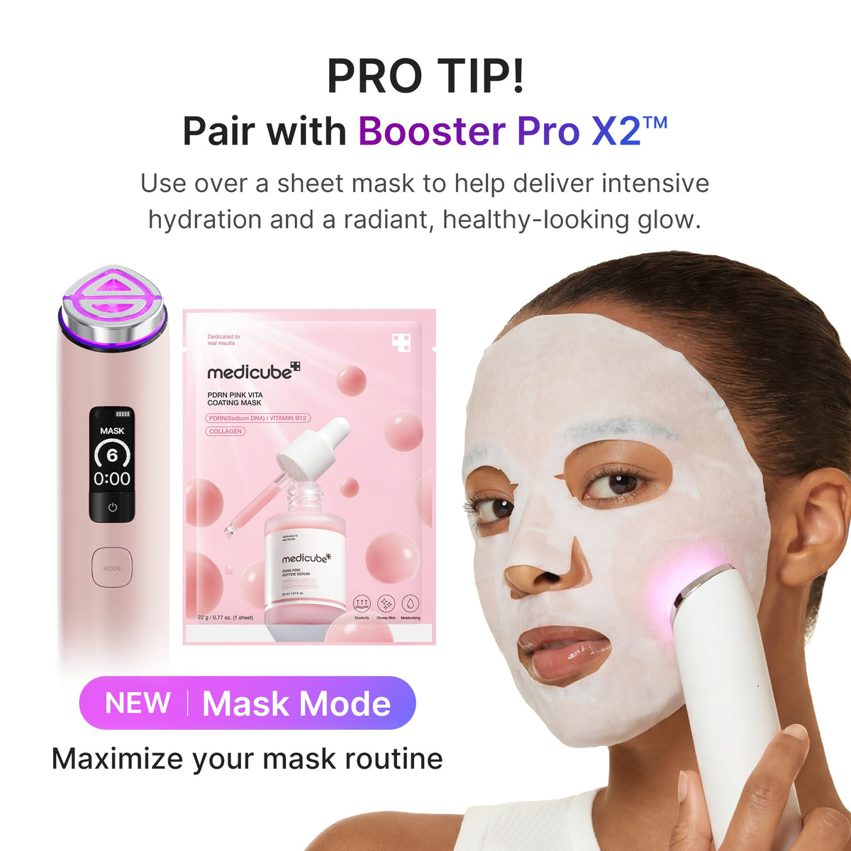 medicube mask next to ruler showing full-face sheet size