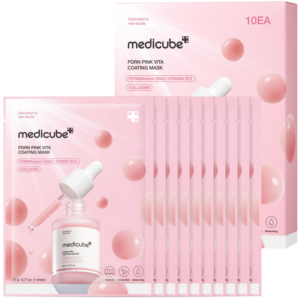 medicube box front view showing PDRN Pink Vita Coating Mask benefits
