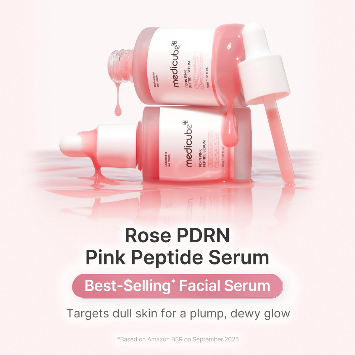 medicube dropper releasing light pink serum illustrating smooth texture benefit