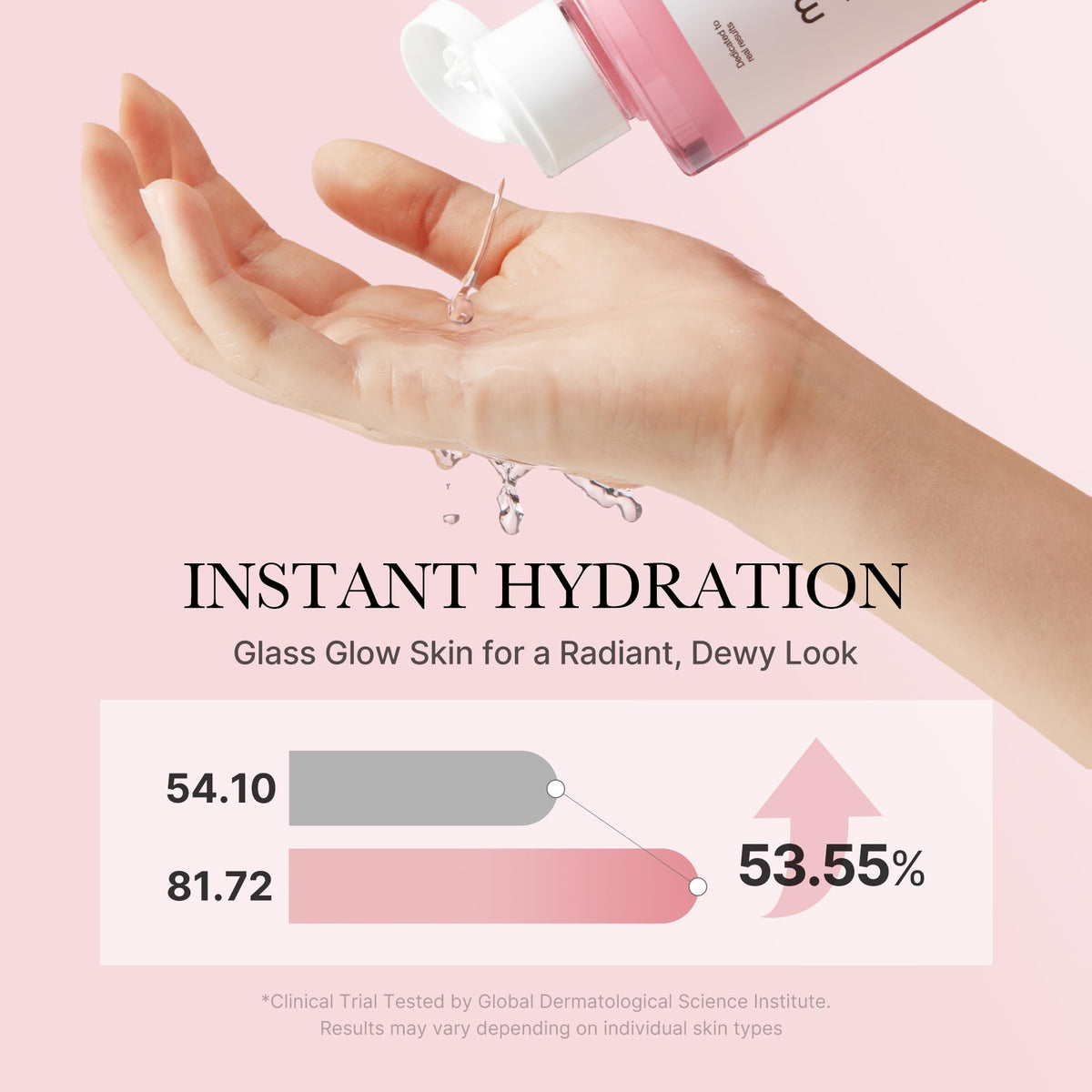 medicube toner on palm demonstrating immediate hydration and quick absorption