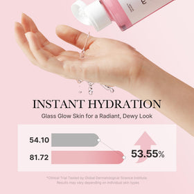 medicube toner on palm demonstrating immediate hydration and quick absorption