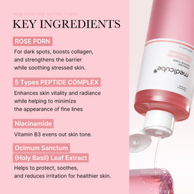 medicube close-up of label highlighting PDRN peptides and niacinamide benefits