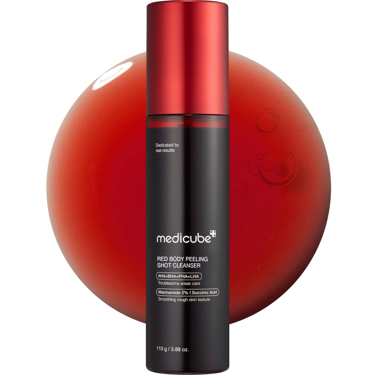 medicube front packaging of Red Body Peeling Shot showing bottle and label, clear quick-use benefit
