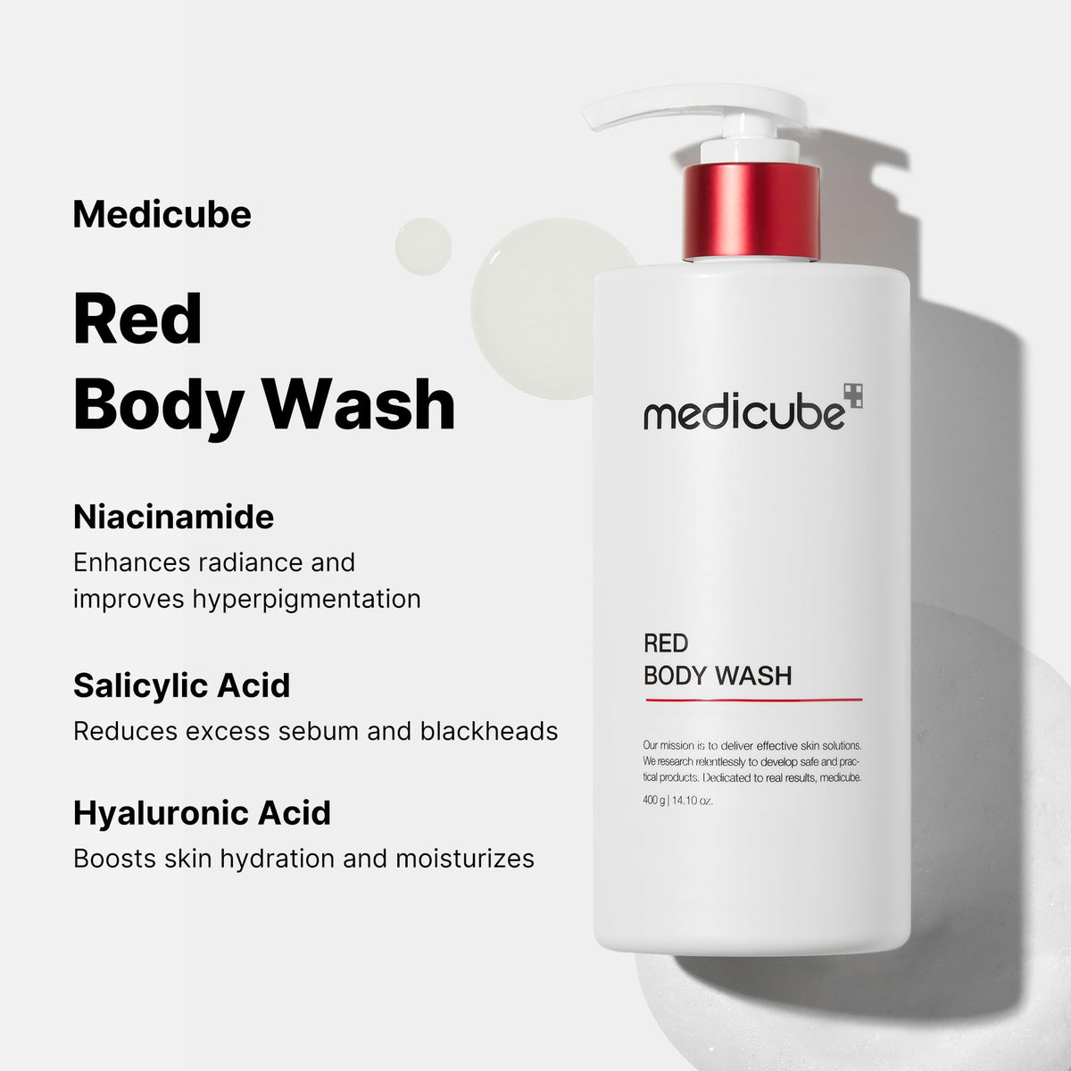 medicube ingredient visual with salicylic lactic niacinamide hyaluronic benefits