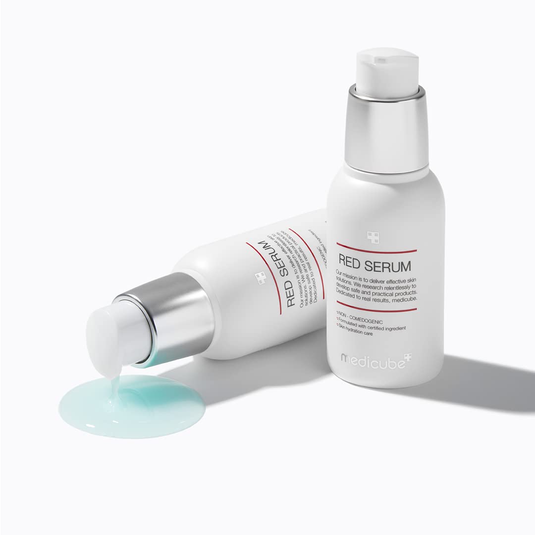 Medicube Red Serum 2.0 texture dispensed from pump showing lightweight gel