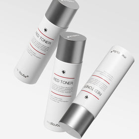 medicube red toner closeup label highlighting BHA niacinamide and adenosine benefits