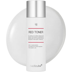 medicube red toner front packaging showing bottle and label for clear identification and benefit