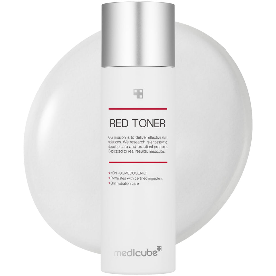 medicube red toner front packaging showing bottle and label for clear identification and benefit