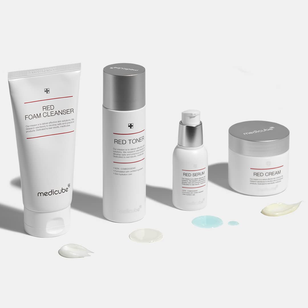 medicube red toner on cotton pad demonstrating easy application and pore-refining action
