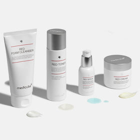 medicube red toner on cotton pad demonstrating easy application and pore-refining action