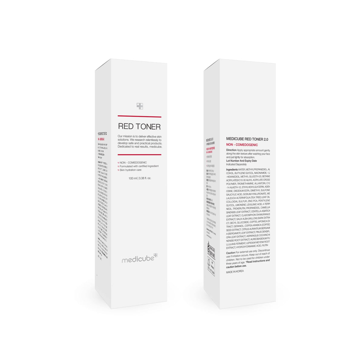 medicube red toner before and after sample display showing improved texture and calmer skin