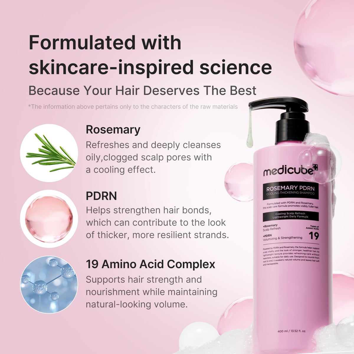 medicube shampoo poured on hand demonstrating lightweight texture