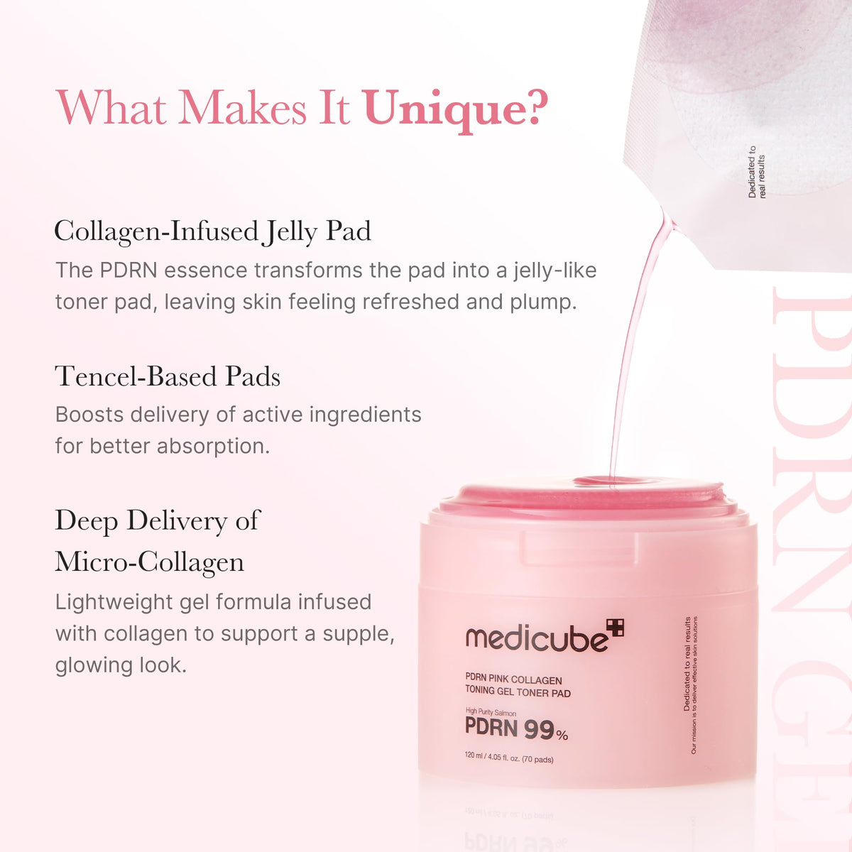 medicube single pad close-up showing jelly texture and smooth delivery