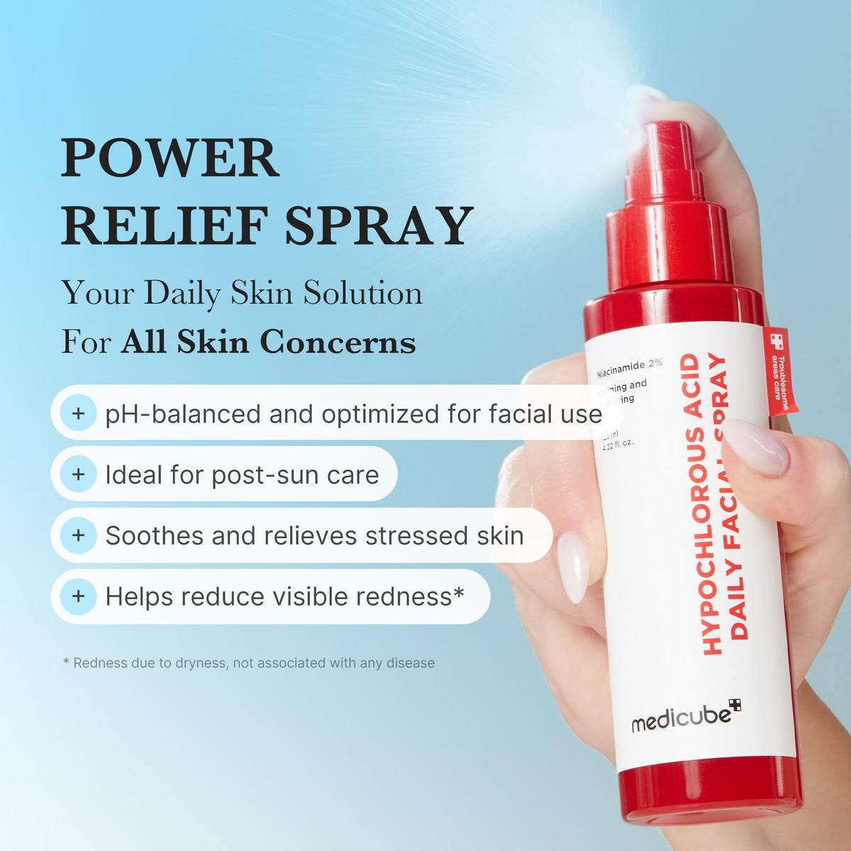 medicube spray nozzle closeup demonstrating fine mist for even application