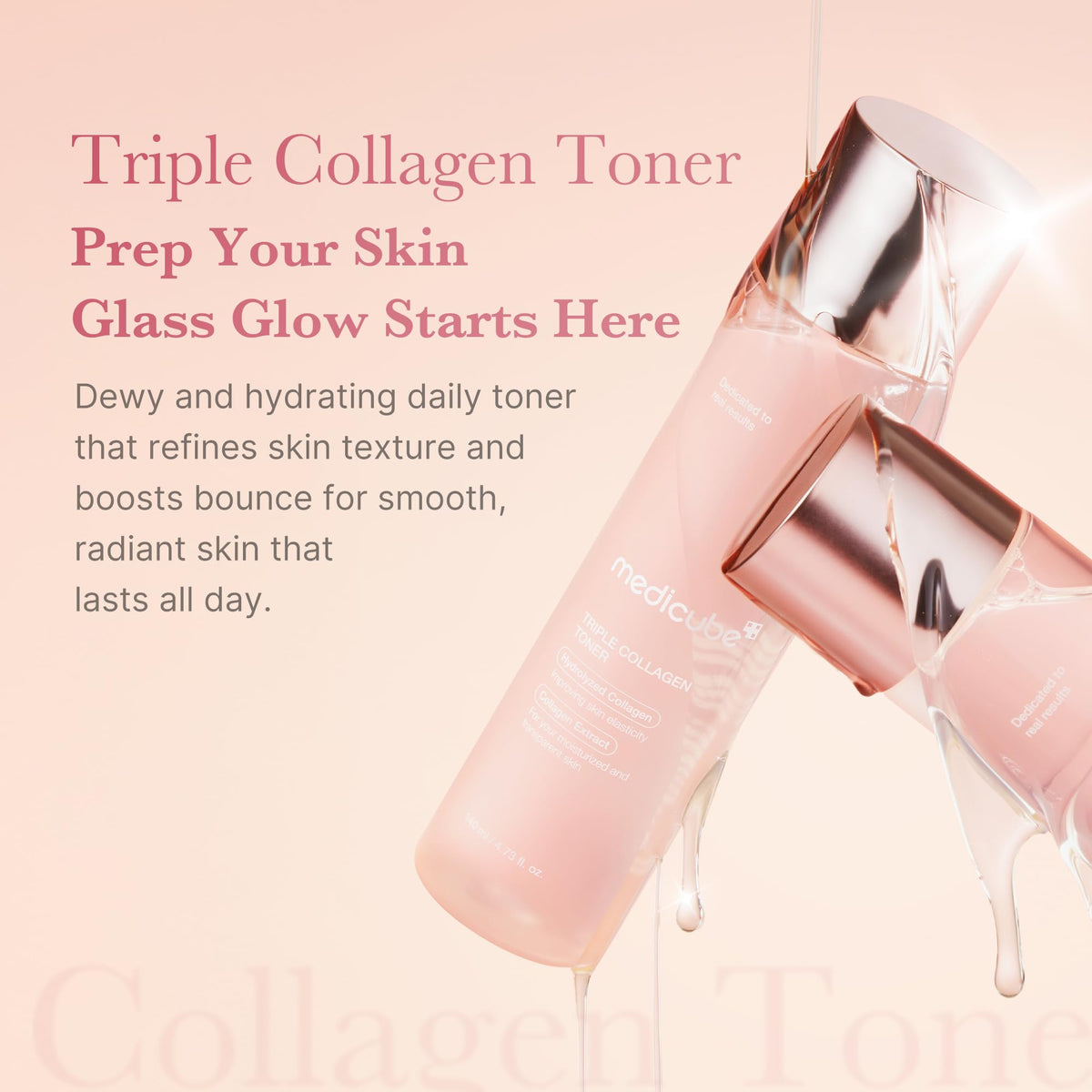medicube triple collagen toner cap and neck detail highlighting fast-absorbing formula