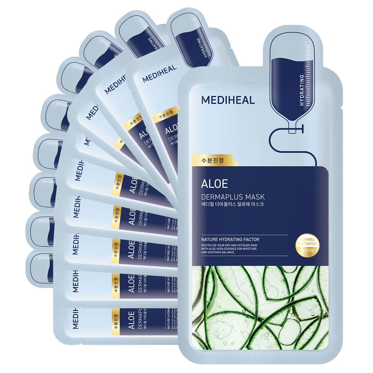 MEDIHEAL front packaging showing box of ten masks for daily soothing