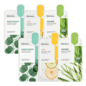 MEDIHEAL front packaging showing trio masks and benefits for quick use