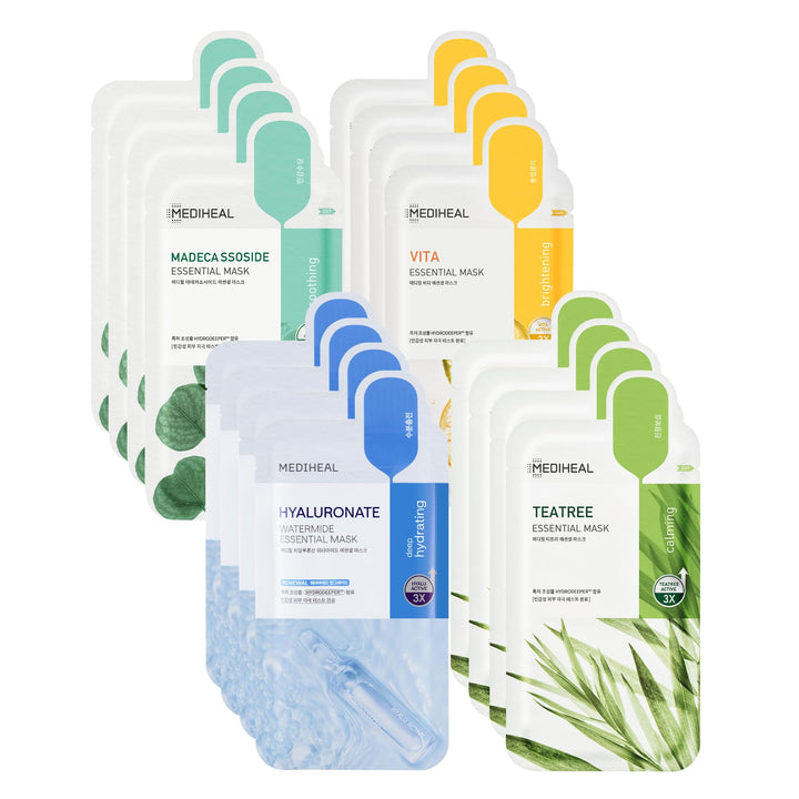 MEDIHEAL front packaging of 16-sheet mask gift set shows variety and convenience