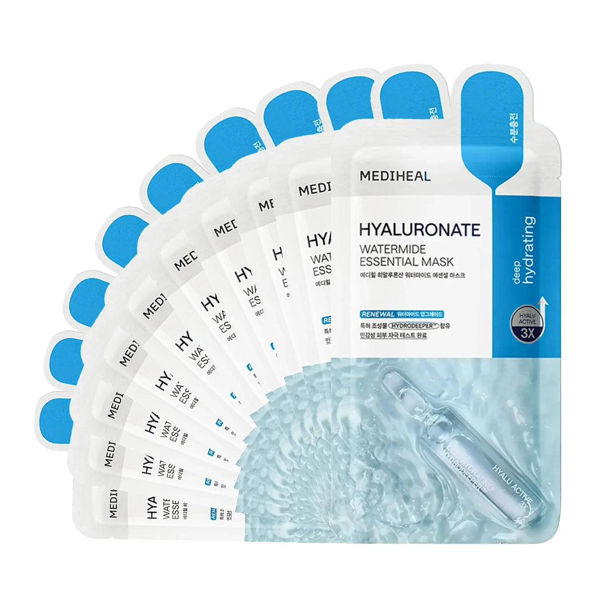 MEDIHEAL front packaging showing hydrating mask and 10-count convenience