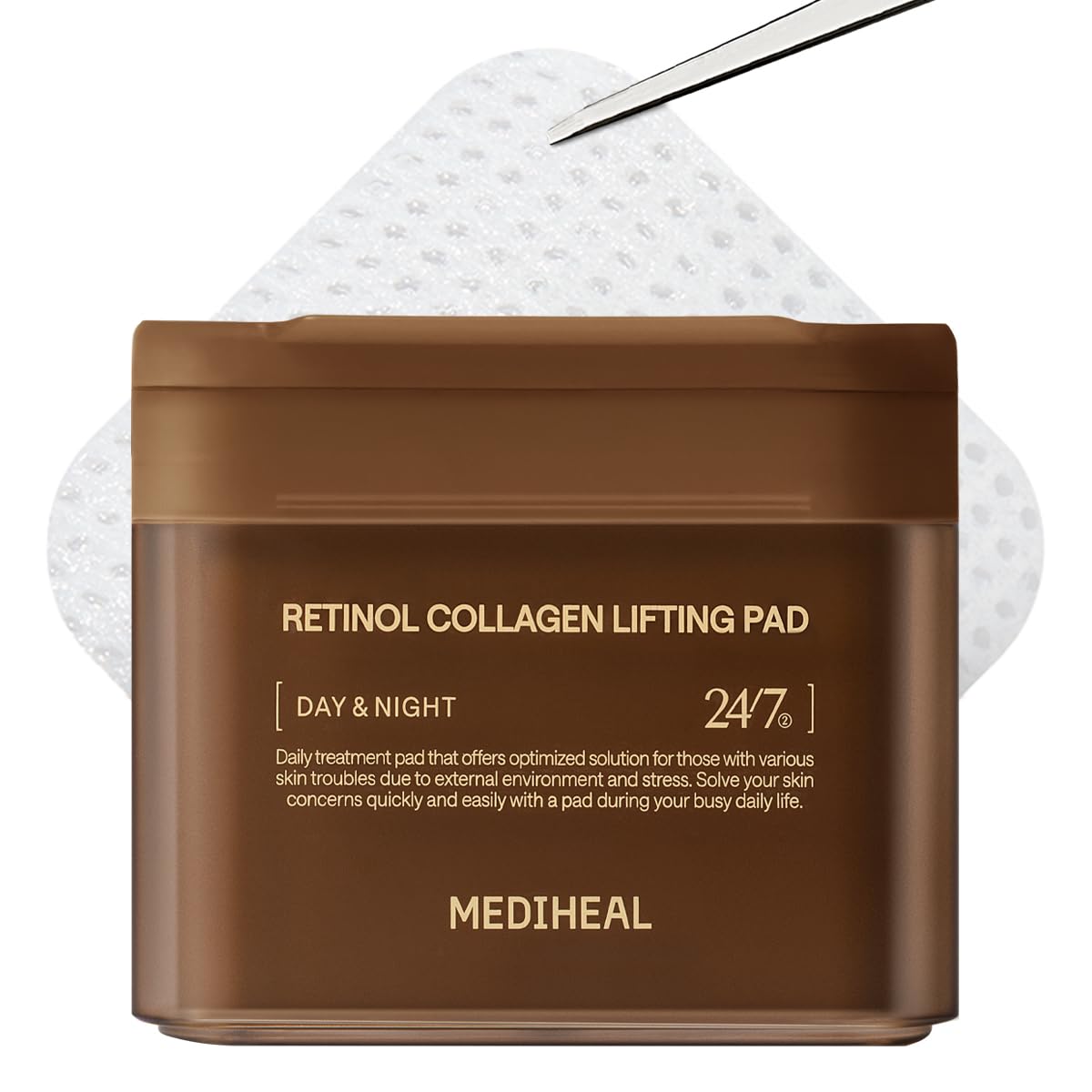 MEDIHEAL front packaging showing 100-count pads and hygienic tweezers benefit convenience