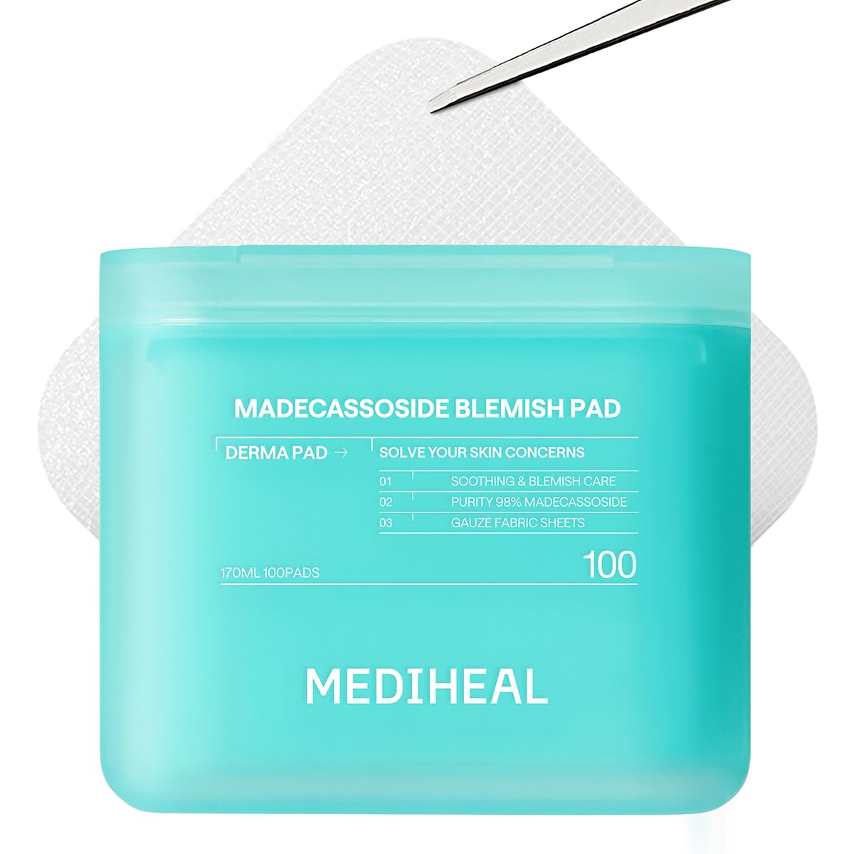 MEDIHEAL front packaging showing 100-count toner pads and benefits