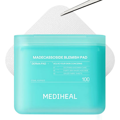 MEDIHEAL front packaging showing 100-count toner pads and benefits