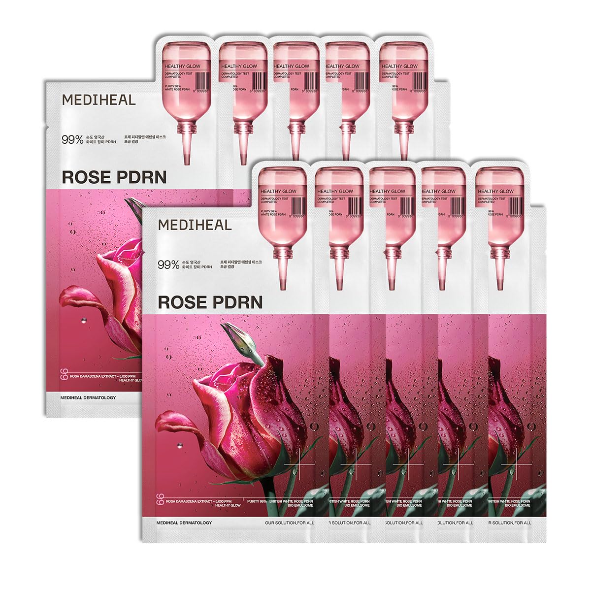 MEDIHEAL front packaging showing 10 vegan sheet masks for convenient glow