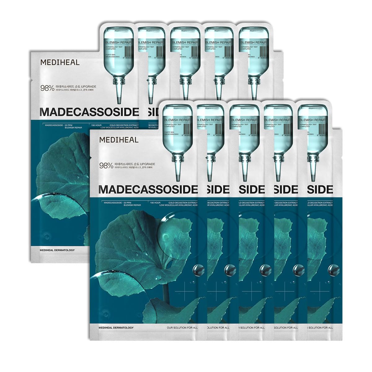 MEDIHEAL front packaging showing 10-mask box and product benefits