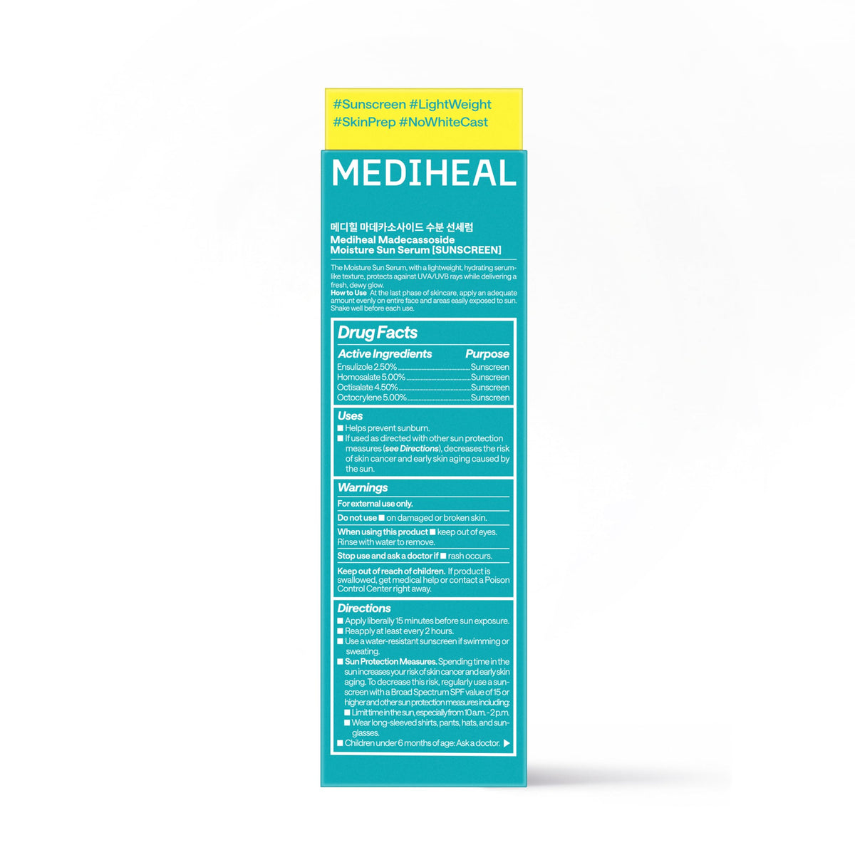 MEDIHEAL label ingredient panel highlighting madecassoside and hyaluronic benefit